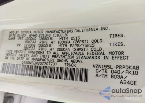 2003 Toyota Tacoma Double Cab Prerunner z USA, uszkodzony, nr VIN 5TEGN92N83Z207737